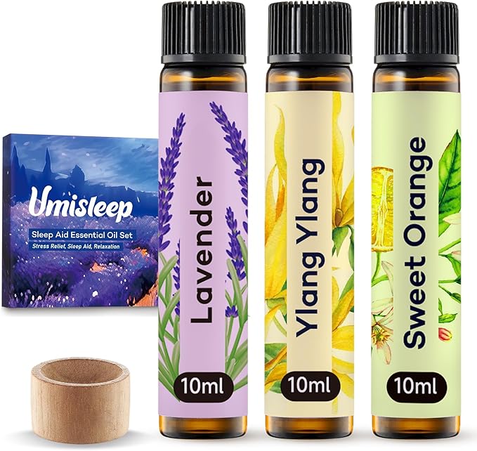 Umisleep High-Potency Essential Oils Set for Better Sleep & Relaxation - Long-Lasting Essential Oils for Diffusers, Aromatherapy, Humidifiers, Lavender, Sweet Orange, Ylang-Ylang, 3 x 10 ml, Gift Set