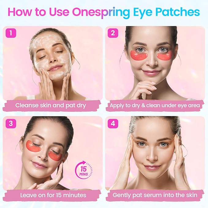 Onespring Eye Masks (48 Pairs) - Face Masks Skincare, Undereye Patches for Puffy Eyes, Dark Circles, Wrinkles, Collagen Eye Gels for Bridesmaid - Gifts for Women, Bachelorette Party Favors