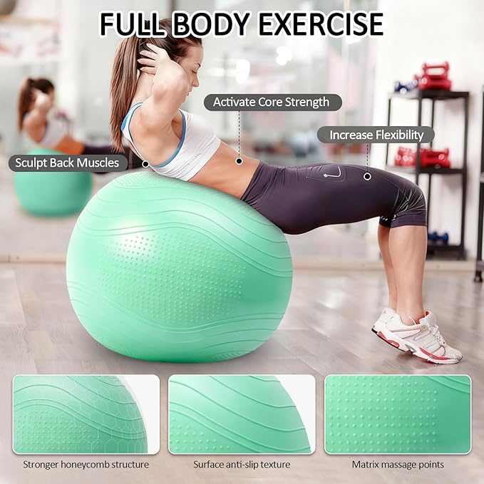 Gruper Yoga Ball, Multiple Sizes Non Slip Exercise Ball for Workout, Birthing, Balance, Stability, Pregnancy, 2200LB Capacity, Anti Burst Chair for Home and Office, Includes Quick Pump & Fitness Guide