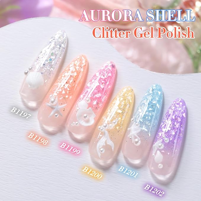 Double Rhythm 0.5Oz Glitter Gel Polish Same Color Same Bollte Shimmer Reflective Color for Nail Art Salon DIY Soak Off 15ml Nail Lamp Gel Polish at Home (Orange Peach-B1198)