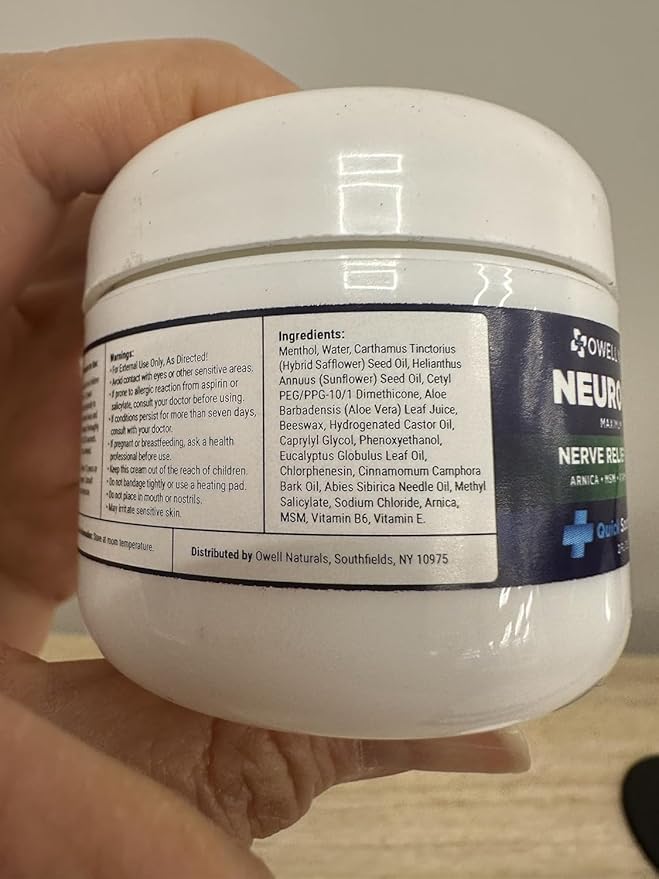 OWELL NATURALS Neuropathy Cream, Greaseless, with Arnica, Aloe Vera, MSM, Vitamin B6 for Feet, Hands, Legs, Toes, 2 Fl Oz (Pack of 3)