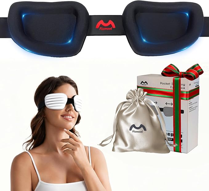 Fismool 100% Blackout Sleep Eye Mask for Women Men, Zero Pressure Sleeping Mask - Sleeping Mask and Eyelash Friendly Night Blindfold, Adjustable Ultra Soft Comfortable for Dry Eye Mask (Gray)