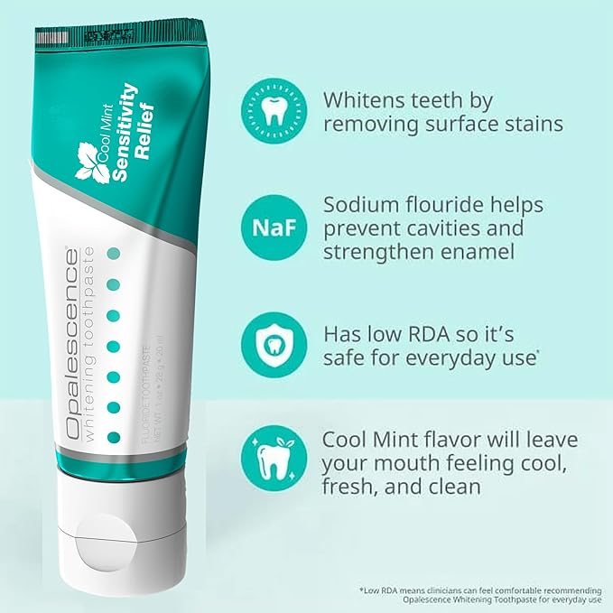 Opalescence GO 15 Mint Whitening Bundle - (7 Treatments) Hydrogen Peroxide Prefilled Teeth Whitening Trays and Travel Whitening Sensitivity Toothpaste 1 Oz - Mint Flavor - 6288-1