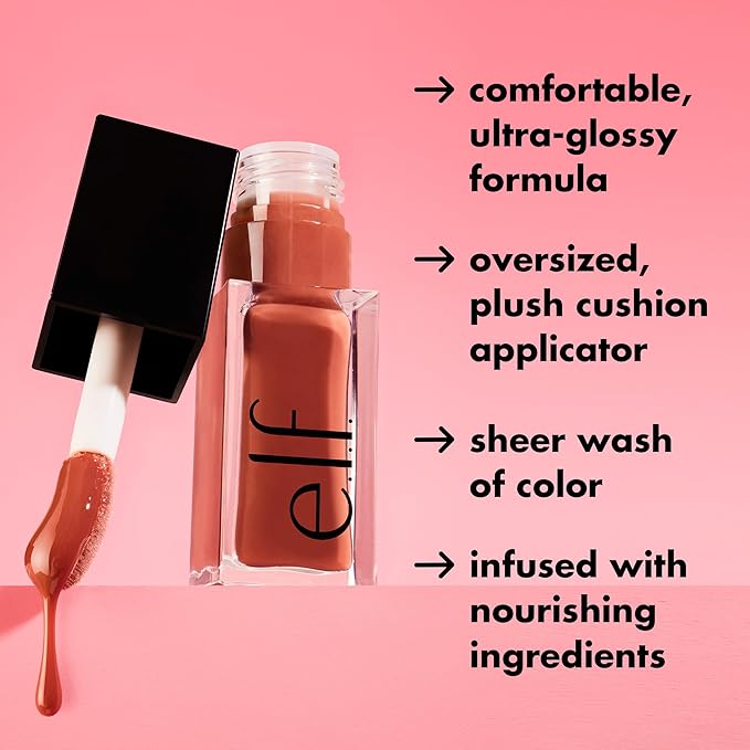 e.l.f. Glow Reviver Lip Oil, Nourishing Tinted Lip Oil For A High-shine Finish, Infused With Jojoba Oil, Vegan & Cruelty-free, Hot As Fudge