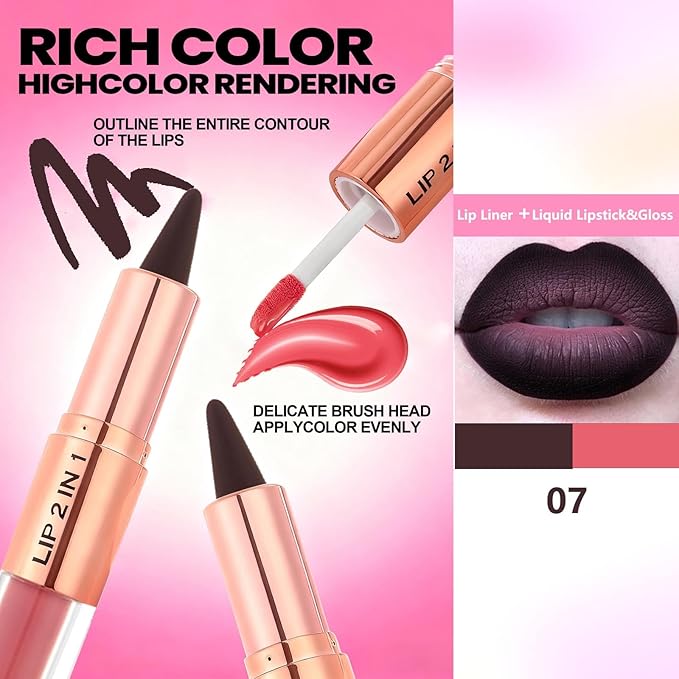 2-in-1 High Pigmented Matte Lip Kit, Black Brown Lip Liner and Liquid Lipstick Set, Lip Kit with Lip Liner and Gloss, lip combo sets for black women, Long Lasting Lipstick Waterproof Lip Makeup #7 | Matte lasting