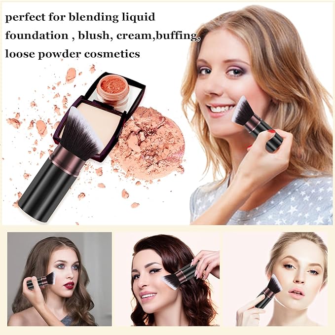Keriloo Kabuki Makeup Brush, Retractable Travel Powder Foundation Makeup Brush Face Blush Brushes for Blending Liquid, Bronzer, Buffing, Sunscreen,Flawless Cosmetics