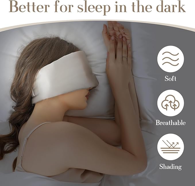 SECZIPE 100% Mulberry Silk Sleep Mask Eye Mask for Women Man with Adjustable Band, for Side Sleeper Blackout Sleep Mask for Travel Rest and Office (Gray)
