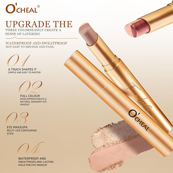 O'CHEAL 3 Color Gradient Eyeshadow Stick Matte Shimmer Waterproof Long-lasting Crease-proof & easy to apply, suitable for dailymakeup touch-ups，Eye shadow pen for Make Up 01#Matte Earth