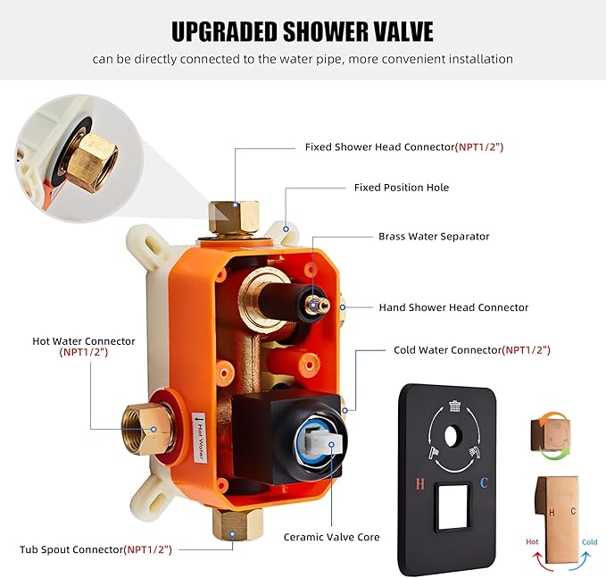LCEVCGK Shower Faucet Set Complete with Tub Spout Matte Black and Rose Gold Shower System with 10 inch Rainfall Shower Head and Handheld Shower Rain Shower Combo for Bathroom Wall Mounted