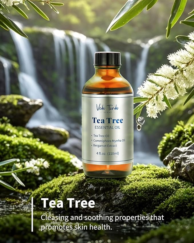 Tea Tree Essential Oils with Glass Dropper, 4 Fl Oz, Natural Tea Tree Oil for Skin, Hair, Nails & Toenails, Diffuser, Aromatherapy, Soap Making Scent