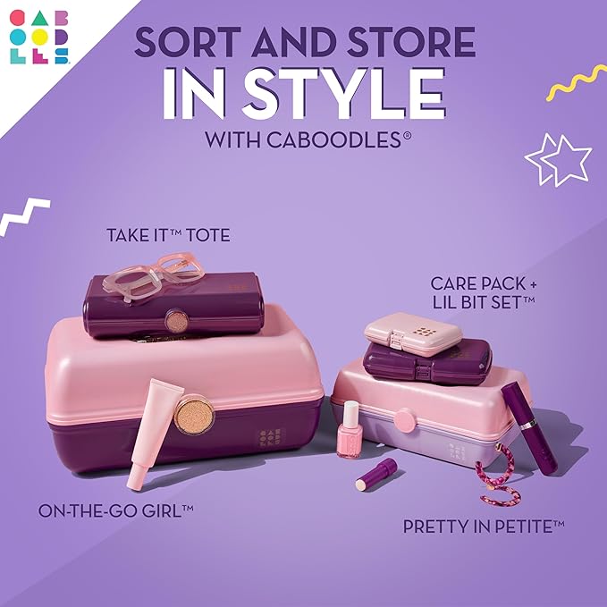 Caboodles Pretty in Petite Makeup Box, Hard Plastic Organizer Box, 2 Swivel Trays, Fashion Mirror, Secure Latch for Safe Travel