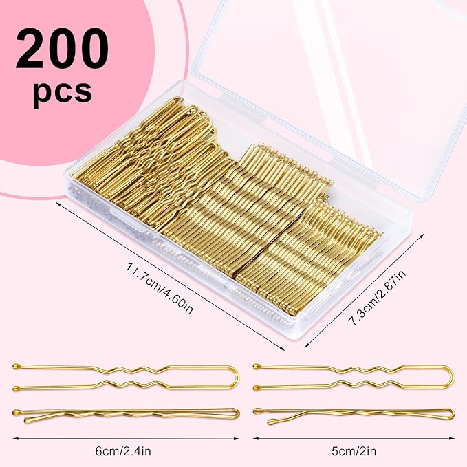 TsMADDTs Hair Pins, Blonde Bobby U Shaped Hair Pins for Women, Buns Nets with Box, 2.4in & 2in