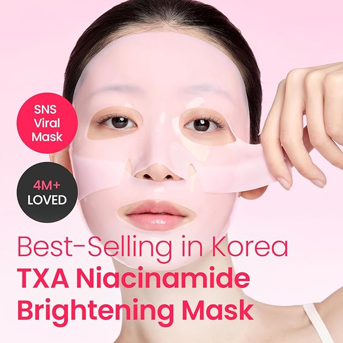 From Medi+ Korean Facial Sheet Mask (TXA + Niacinamide), 4 Count (30g Each) – Hydrating Care, Helps Improve the Look of Dullness & Uneven Tone