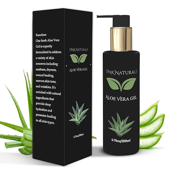 DNK Naturals Aloe Vera Gel made from fresh 100% Pure Aloe - Sunburn Relief - Calms Irritated Skin - Hydrates - With Niacinamide - For Face, Body, and Hair - Vegan, No Fragrance - 200ml