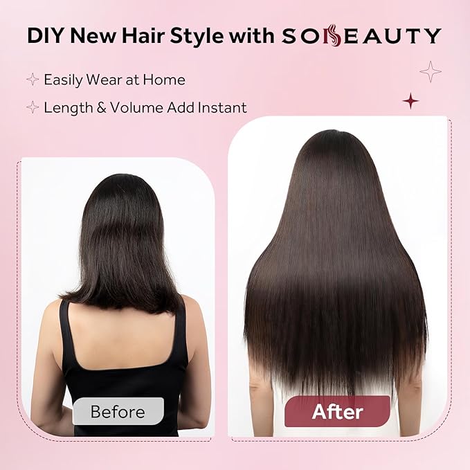 Clip in Hair Extensions Real Human Hair, Remy Human Hair Clip in Extensions for Long Hair, Dark Brown Straight Hair Extensions Add Volum add Length #2 16Inch 120G 7PCS