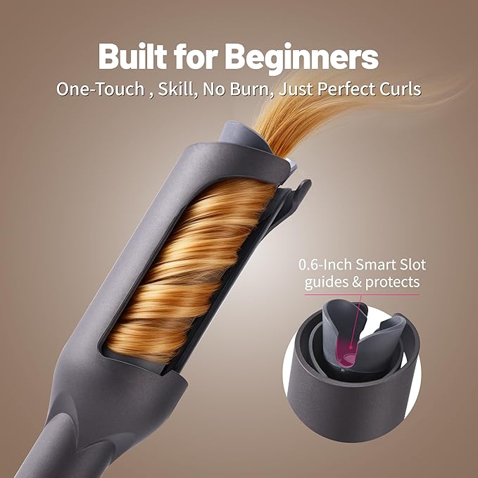 Upgraded Automatic Rotating Curling Iron - CurlPro Plus Long Barrel Curling Wand for Long Hair, Ceramic Hair Curler for Women, Anti-Scald, Tangle-Free, 600M Ionic, Dual Voltage (Dark Grey)