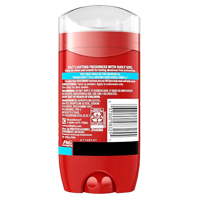 Old Spice Aluminum Free Deodorant for Men, 24/7 Odor Protection, 24/7 Freshness & Lasting Scent, Goes on Clear, Krakengard with Deep Ocean Scent, 3.0 oz (Pack of 3)