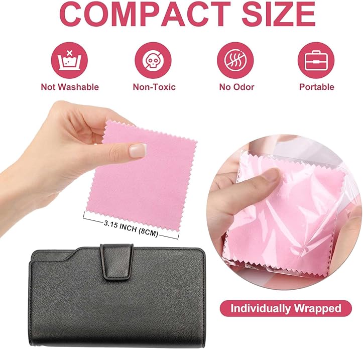 SEVENWELL 50pcs Jewelry Cleaning Cloth Pink Polishing Cloth for Sterling Silver Gold Platinum Small Polish Cloth 8x8cm