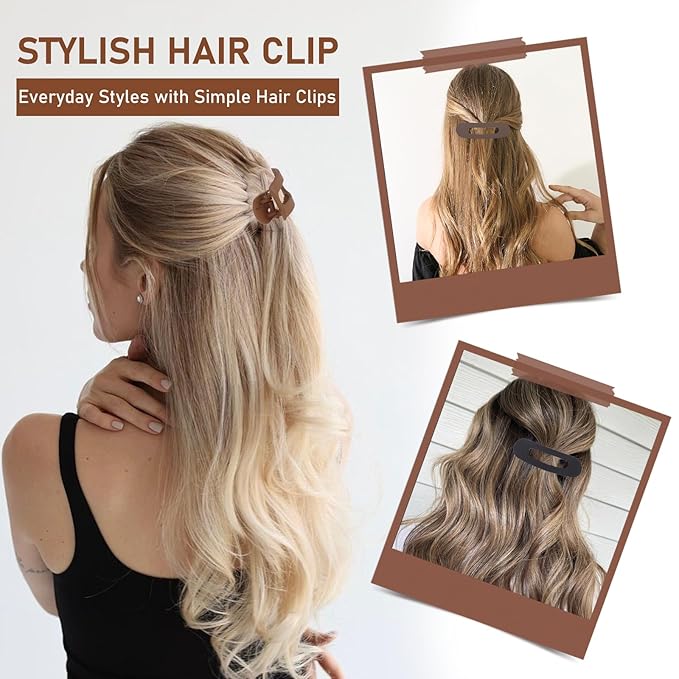 Large Lay Flat Claw Clips for Women, 8 Pack Ergonomic Curved Hair Clips, Strong Hold Non-Slip Design for Thick & Thin Curly Hair, French Side Slide Barrettes, Comfortable All-Day Wear for Girls