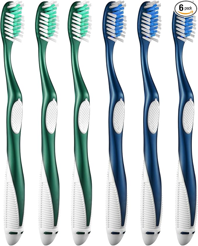 Medium Toothbrushes for Adults, Cross Bristles, 6 Count