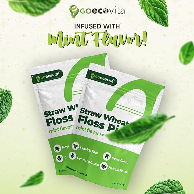 Dual Thread Dental Floss Picks - Straw Wheat Flossers | Thin & Shred-Resistant Thread for Tight Gaps | Dental Flossers for Adults | Gentle on Gums & Teeth (100 Pack, Mint)