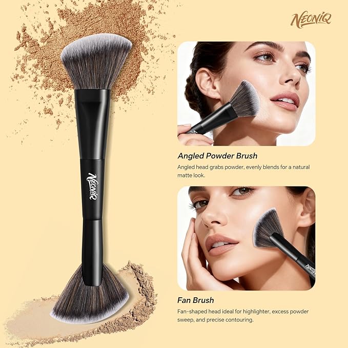 NEONIQ 10 PCS Foundation Contour Conceal Brush Set With Bag, Makeup Brushes, Double-End Multi-functional Brushes for Foundation Powder Blush Eyeliner Eyeshadows, Professional Face Brush Set（Black）