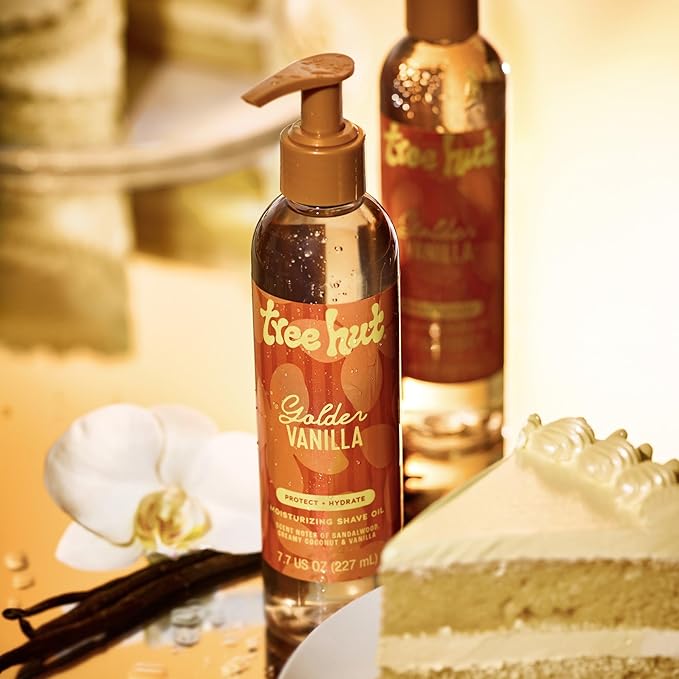 Tree Hut Golden Vanilla Moisturizing Shave Oil, Hydrating & Nourishing Shave with Shea Butter & Natural Oils, Helps Prevent Bumps & Irritation, Smooth & Soft Skin, Shaving Cream Alternative, 7.7 oz