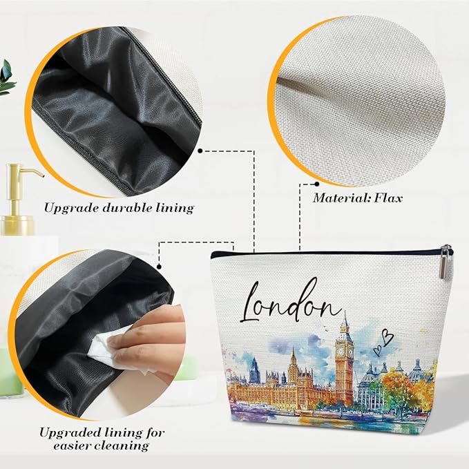 Ythuil London Travel Gifts Makeup Bag, City Travel Watercolor Cosmetic Bag for Purse, London Souvenir Bags, Trip Favors for Traveller Lovers, City Themed Organizer