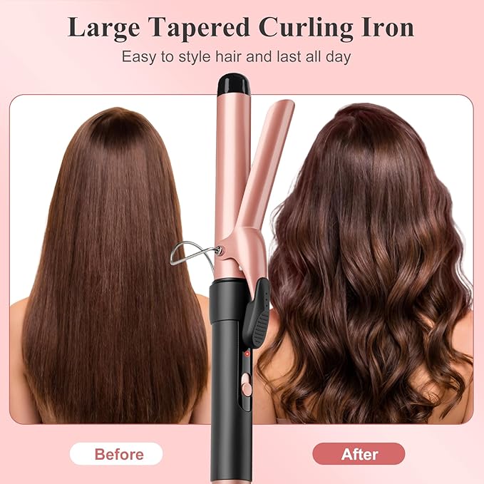 Curling Wand, 32mm Ceramic Hair Curler Tongs with Adjustable Temperature for Long & Medium Hair, Professional Hair Curler with Glove, Dual Voltage