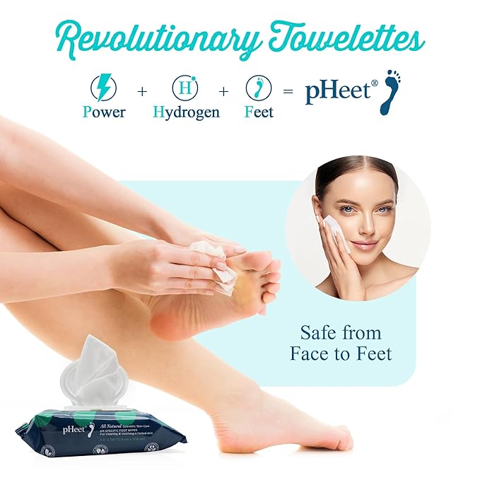 pHeet® Foot Wipes All-Natural Antifungal & Antibacterial Formula, Cleanses, Moisturizes, Prevents & Kills Athletes Foot, Toenail & Foot Fungus, Odor & Improves Dry, Cracked, Flaky & Diabetic Skin 72ct