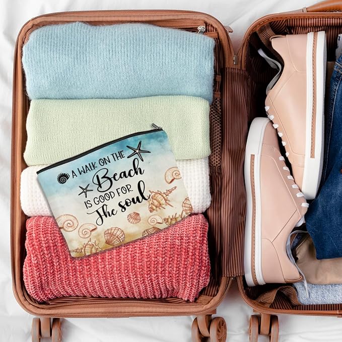 Funny Beach Gifts for Women Cosmetic Bag Travel Ocean Beach Vacation Essentials for Girls, Bestie, Friends, Summer Beaches Lover Makeup Bag Girls Trip Gifts Favors Stuff Birthday Christmas Graduation