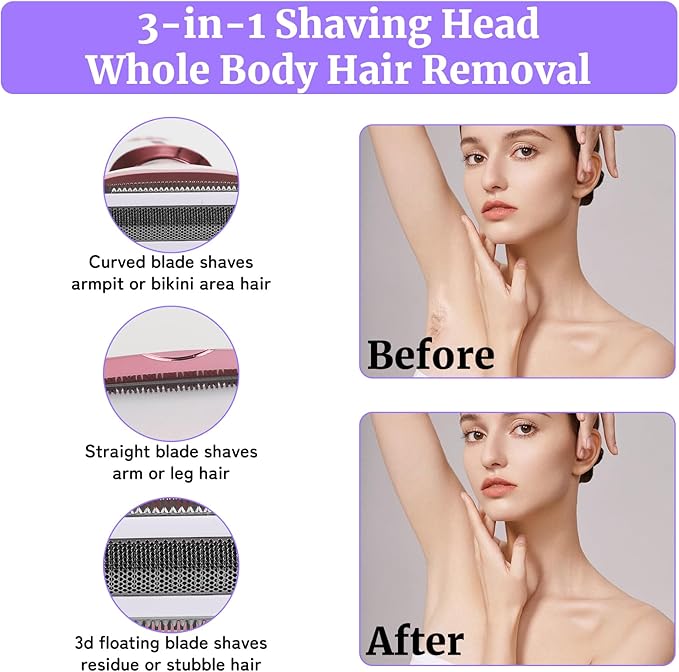 Wet & Dry Electric Razor for Women Men,4 in 1 Rechargeable Led Display Electric Shaver and Facial Hair Remover,Painless Ladies Body Razors for Nose Face Body Leg Bikini Arm Hair