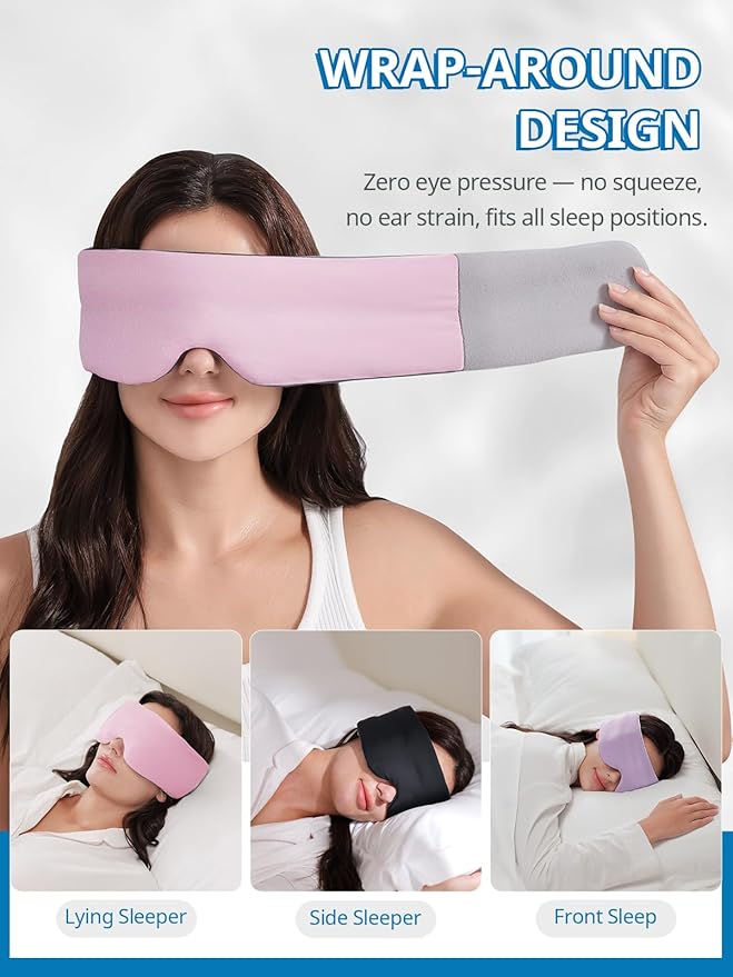 SARISUN Sleep Mask, Eye Masks for Sleep, Dual-Side Blackout Eye Covers for Side Sleeper, No Velcro,Wide Strap,Adjustable Band,Pressure-Free,Wrapped Around, for Women/Men/Nap/Travel/Yoga - Pink