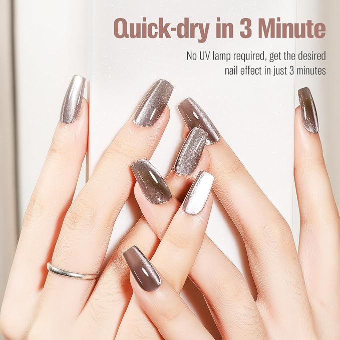 Cat Eye Nail Polish 15ml Quick Drying Nail Polish with Magnet Regular Champagne Cateye Air Dry Oil-Base Glossy Magnetic Nails Polish Non Gel DIY Nail art Home Salon