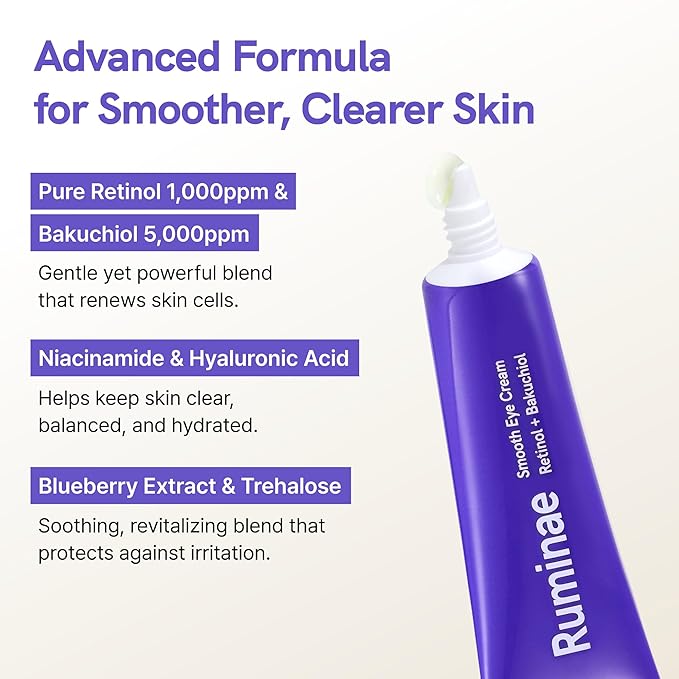 Retinol 0.1% Eye Cream with Bakuchiol 0.5% | Sensitive Skin Retinol for Wrinkles, Fine Lines & Dark Circles | Suitable for Face & Under-Eye Area | Korean Skincare | 30 ml (1.01 fl oz)