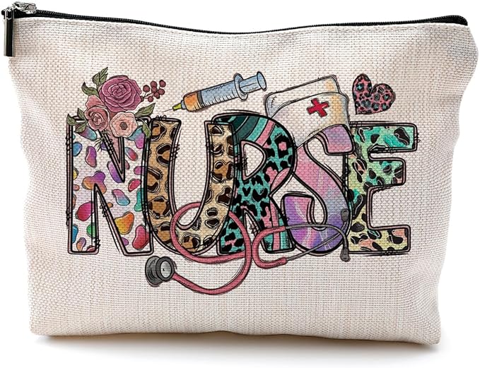 QGFM Nurse Makeup Bags,Nurse Gifts for Women,Nurse Cosmetic Bags With Zipper,Nurse Gifts for Nursing Student,Student Nurse Gifts(White)