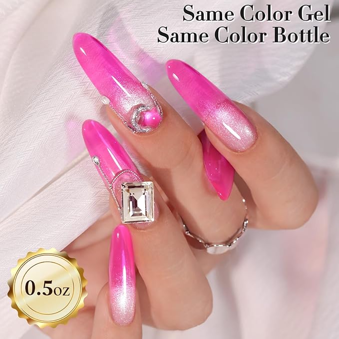 Double Rhythm 0.5 Oz Jelly Gel Polish Same Color Same Bottle Sheer Neutral Natural Light Milky Pastel 15ML Translucent Polish Art DIY at Home (Neon Pink-A1642)