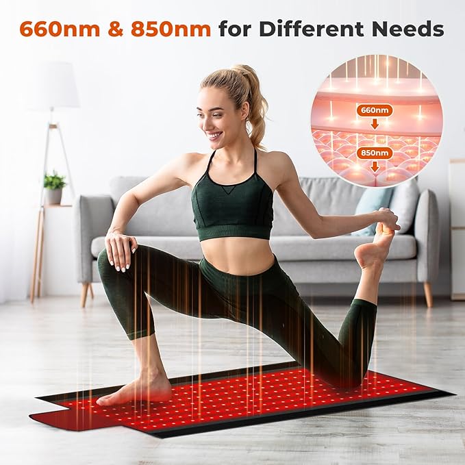 Red Light Therapy Mat, 2in1 LEDs (660nm& 850nm) Red Light Therapy Blanket, Premium Material, Adjustable Timer & Intensity (210 LEDs) 15” x 33.4”