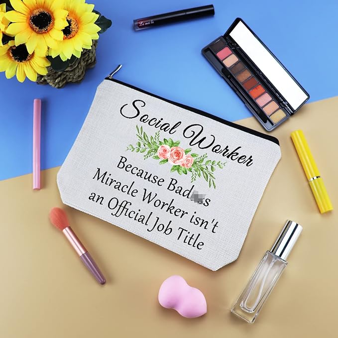 Social Worker Gifts Makeup Bag Appreciation Gift Thank You Gifts for Social Worker Cosmetic Bag for Women Christmas Birthday Gifts for Social Worker Volunteer Coworker Her Cosmetic Pouch Toiletry Bag