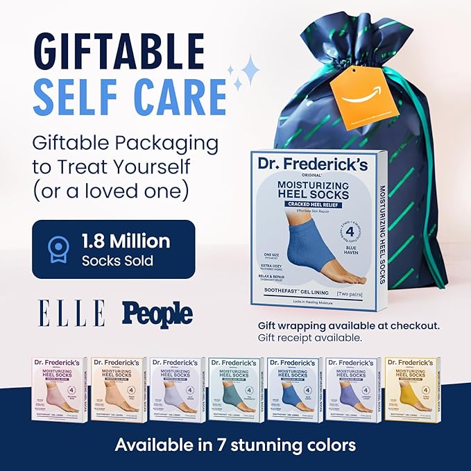 Dr. Frederick's Original Moisturizing Fuzzy Heel Socks for Dry Cracked Heels Treatment - Infused with Olive Oil, Jojoba Oil and Vitamin E - 2 Pairs - Stocking Stuffers for Adults - Blue Haven