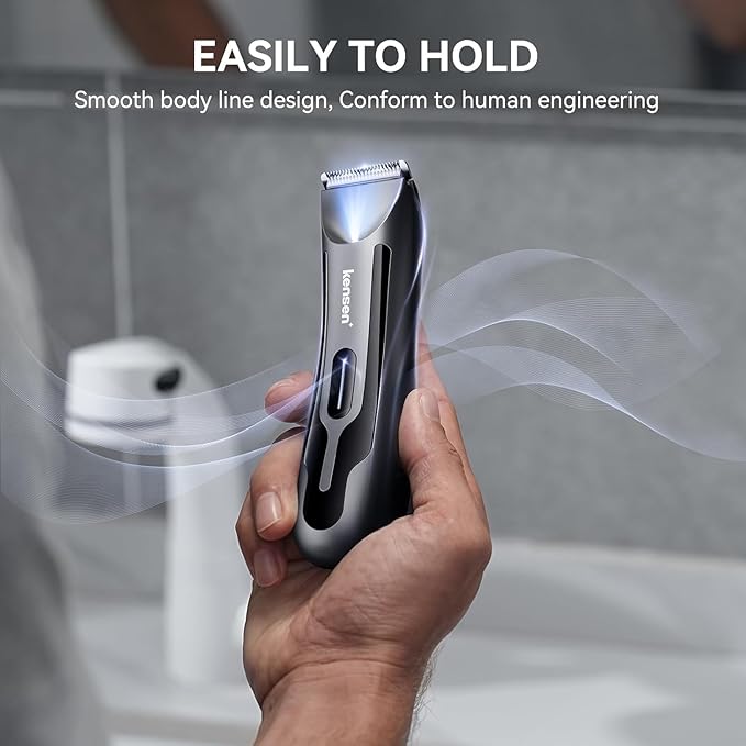 kensen Body Hair Trimmer for Men - Manscape Electric Shavers for Men, Rechargeable Pubic Hair Trimmer with Replaceable Ceramic Blade Head IPX7 Waterproof Wet/Dry Groin Trimmers Ball Shaver (Black)