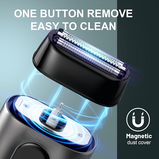 Electric Foil Shavers for Men: Mini Electric Razor with Big LED Display & 3 Floating Blades - IPX7 Waterproof Wet Dry Face Razor, USB Type C (Deep Black)