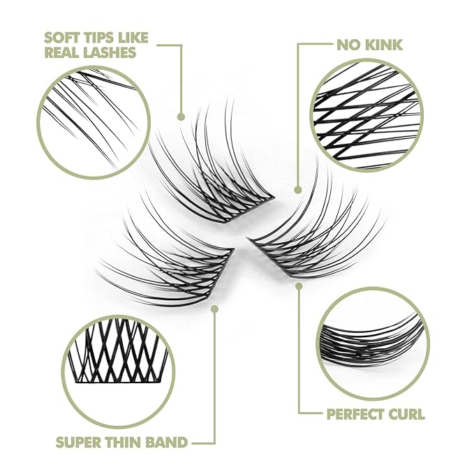 DIY Eyelash Extension, 3D Effect Glue Bonded Band Individual Lash 48 Clusters Volume Lashes Set, Home Eyelash Extension, C curl Lashes Pack 16MM-Natural-48 Clusters