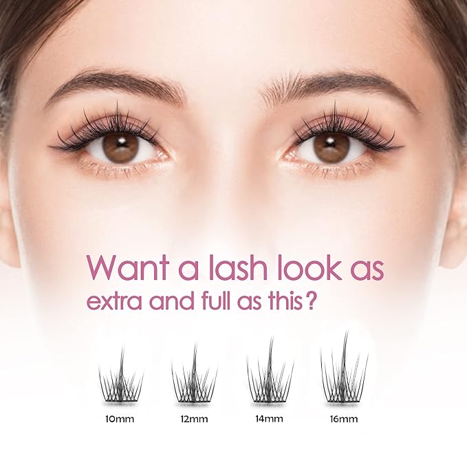 DIY Eyelash Extension, 3D Effect Individual Melt Flare Lash Cluster Natural Lashes Set, Home Eyelash Extension, D curl Lashes Pack 12mm,14mm (12MM-Spikes)