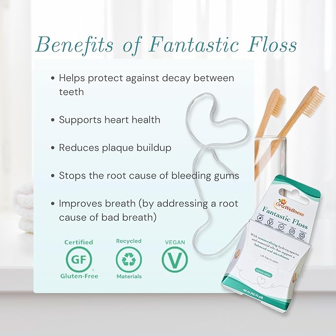 OraWellness Fantastic Floss, Waxed Dental Floss with Hydroxyapatite for Tooth & Gum Repair, Shred Resistant, Gentle & Expanding Alternative to Floss Picks, Pack of 1