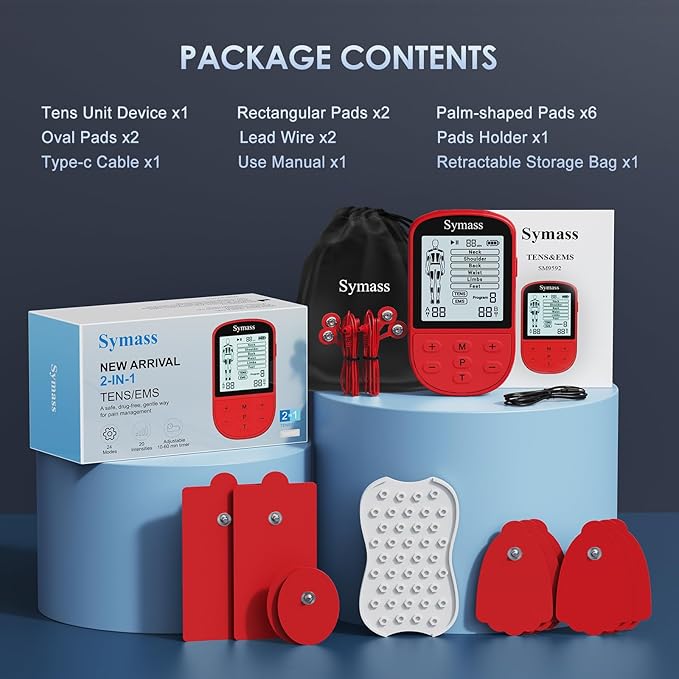 TENS Unit Muscle Stimulator, Transcutaneous Electronic Nerve Stimulator for Pain Relief Therapy, EMS Muscle Stimulator with 10 Electrode Pads for Back, Neck, and Shoulder Pain