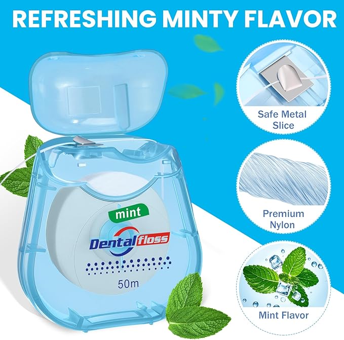 Geiserailie 96 Pack Dental Floss Bulk Mint Flavored Floss 50m Each Travel Dental String Oral Care for Teeth Protection(Teardrop Shaped Box)