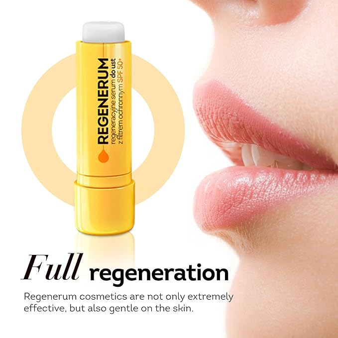 Regenerum - SPF 50+ Regenerating Lip Serum - Sunscreen and Conditioner, Hydrating and Nourishing Vitamin E Prevents Dryness and Pigment Loss - 5g