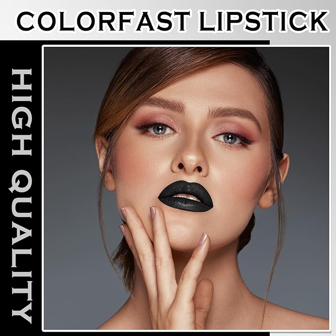Matte Black Lipstick Lip Liner Set Black Liquid Lipstick Lip Tint Stain High Pigmented Black Lip Liner and Lip Gloss Set for Halloween Christmas Cosplay Goth Makeup