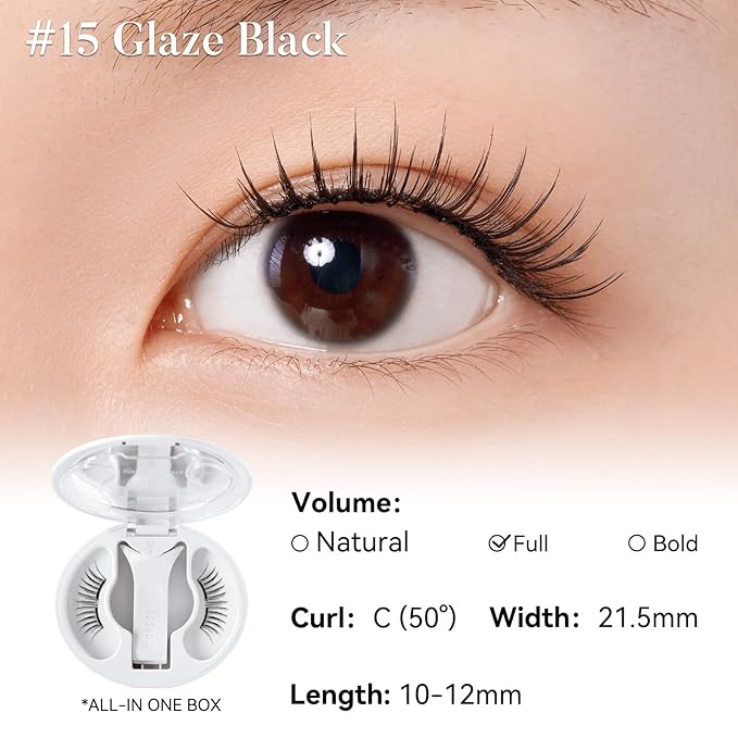 WOSADO Soft Magnetic Eyelashes [No.15 Glaze Black] 21.5mm with Applicator Kit, Reusable Glue-free Wispy Magnetic Lashes, Cruelty-free False Lashes, Waterproof, Lightweight, Suit for Heavy Makeup